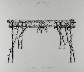 Stół, z „Grotesque Architecture, or Rural Amusement”, autorstwa Williama Wrighte, opublikowany 1768 (rycina) (zdjęcie czarno-białe)