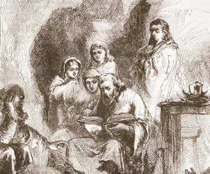 Kult taborytów w jaskini, ilustracja z Historii protestantyzmu Jamesa Aitkena Wylie (1808-1890), wyd. 1878