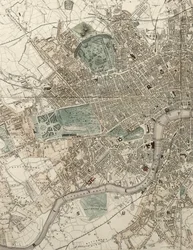 Ilustrowany plan Londynu i okolic Tallisa, upamiętniający Wielką Wystawę Przemysłu Wszystkich Narodów
