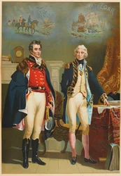 Armia i marynarka wojenna reprezentujące jedyny wywiad pomiędzy Wielkimi Dowódcami, Wellingtonem (1769-1852) i Nelsonem (1758-1805) c.1890