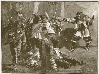 The Assault of John Coventry, ilustracja z Cassells Illustrated History of England (zdjęcie w sepii)