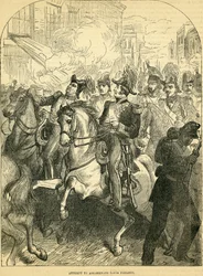 Próba zamordowania króla Francji Ludwika Filipa, ilustracja z Ilustrowanej historii Anglii Cassella, 1857-1858