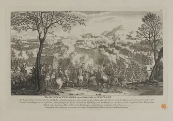 Bitwa pod Culloden, niedaleko Inverness w Szkocji, opublikowana przez Bowlesa i Carvera, 1746
