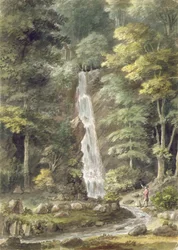 Wodospad Kaskada w Hestercombe Gardens (wc na papierze)