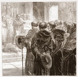 Radni rozwiązujący zakon augustianów w Zurychu, 1524, ilustracja z Historii protestantyzmu Jamesa Aitkena Wylie (1808-1890), wyd. 1878