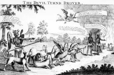 Diabeł zmienił Drovera, opublikowana przez Williama Tringhama, 1756 r.