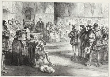 Elektor saski czytający protest na sejmie w Iglicach, ilustracja z Historii protestantyzmu Jamesa Aitkena Wyliego (1808-1890), wyd. 1878