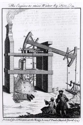 The Engine to Raise Water by Fire, schemat silnika parowego Newcomena dla Universal Magazine, 1747