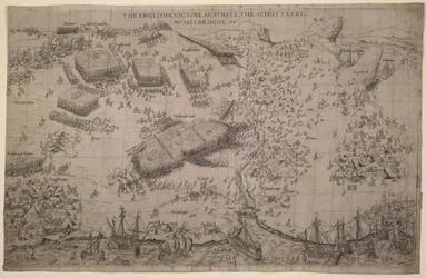 „Angielskie zwycięstwo nad Schottesami przez Muskelbroghe” 1547 (grafika)