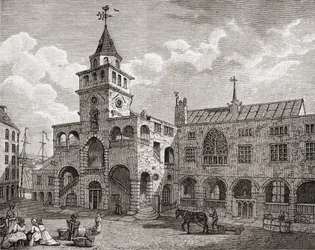 Giełda, Newcastle upon Tyne w XVII wieku, z „Krótkiej historii narodu angielskiego” J.R. Greena, opublikowanej w 1893 r.