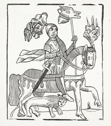 The Famous History of Guy Earl of Warwick, ilustracja z książki Chap z XVIII wieku autorstwa Johna Ashtona, wyd. 1882