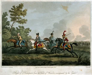 Ucieczka Bonapartego (1769-1821) z pola Waterloo w latach 1815, 1817 (akwatinta)