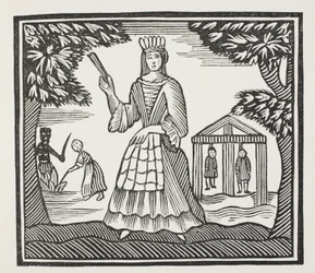 Fortuny i nieszczęścia Moll Flanders, który urodził się w Newgate, ilustracja z książki Chap-books of the Eighteenth Century Johna Ashtona, wyd. 1882