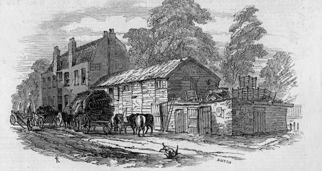 Dom w połowie drogi między Knightsbridge i Kensington, grawerowany przez Fredericka Jamesa Smytha, 1848