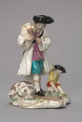 Muzyk wędrowny, wyprodukowany przez fabrykę porcelany Chelsea w Anglii, ok. 1756 r.