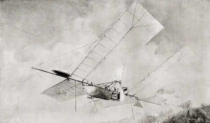 Maszyna latająca na lotnisku Langley w locie w XIX wieku. Z magazynu Strand opublikowanego w 1897 r.