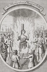 Męczeństwo Margeret Polley w Tunbridge, z "The Burning of the Martyrs", opublikowanego w 1741 r. (litografia)