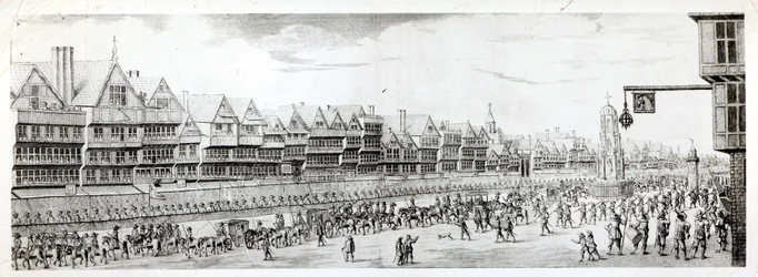 Procesja Marii Medycejskiej wzdłuż Cheapside, 1638, opublikowana przez Williama Herberta (1771-1851) i Roberta Wilkinsona (fl.1785-1825) 1809