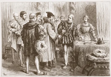 Książęta protestanccy podpisujący spowiedź, ilustracja z Historii protestantyzmu Jamesa Aitkena Wylie (1808-1890), wyd. 1878