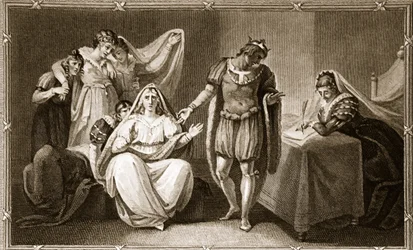 Królowa wdowa oddaje siebie i swoje córki pod opiekę Ryszarda III, ilustracja z David Humes The History of England, wyd. R. Bowyer, Londyn, 1812 r.