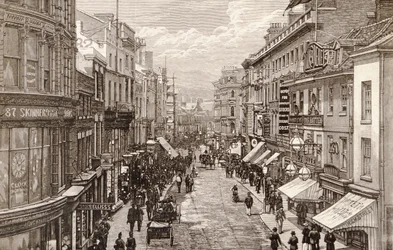 Wizyta królowej w Birmingham: The High Street, z „The Illustrated London News”, 2 kwietnia 1887 r.