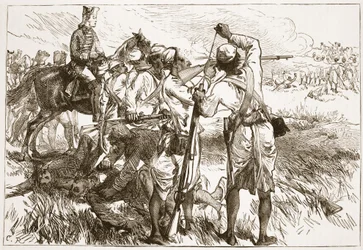 The Sepoys at Buxar, ilustracja z Cassells Illustrated History of India autorstwa Jamesa Granta, wyd. 1879