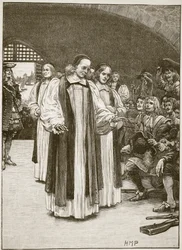 Siedmiu biskupów wchodzących do wieży, ilustracja z Cassells Illustrated History of England (zdjęcie w sepii)