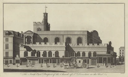 Południowo-wschodnia perspektywa kościoła św Dunstana na zachodzie, Londyn