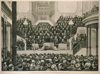Stan Irlandii: The Landlords Meeting at the Exhibition Building, Dublin, z The Illustrated London News, 14 stycznia 1882 r.