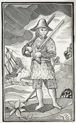 Zaskakujące życie i najdziwniejsze przygody Robinsona Crusoe z miasta York, Mariner, ilustracja z książki Chap-books of the Eighteenth Century Johna Ashtona, wyd. 1882