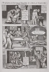 Opis otrucia króla Jana przez mnicha z opactwa Swinstead w Lincolnshire, ilustracja z Acts and Monuments Johna Foxe