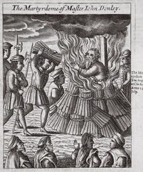 Męczeństwo mistrza Johna Denleya, ilustracja z "Acts and Monuments" Johna Foxe