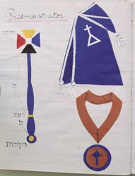 Szata (z symbolem Zakonu) i regalia Instruktora (Praemonstratora) Hermetycznego Zakonu Złotego Brzasku, ok. 1895 (kolaż) (patrz także 212684)
