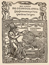 Strona tytułowa do Two Books of Cosmography, Hieronymo Girana Tarragones, z The Narrative and Critical History of America, pod redakcją Justina Winsora, Londyn, 1886 (drewnodruk)
