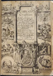 Strona tytułowa z „Coryats Crudities Pospiesznie połknięty wiceprezes w pięciu Moneth trauells…” Thomasa Coryata