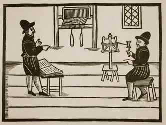 Strona tytułowa Prawdziwego dyskursu o dwóch niesławnych prorokach, Richard Farnham, Tkacz z White-Chapel i John Bull, Tkacz, z Saint Botolphs, Algate, T.H 1636 (zdjęcie w sepii)