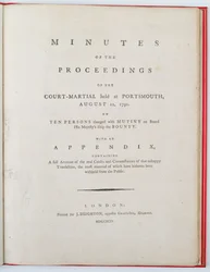 Strona tytułowa protokołu z rozprawy sądu wojskowego w Portsmouth, 12 sierpnia 1792, opublikowane w Londynie 1794 (druk)