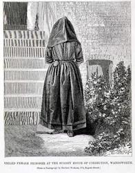 Zawoalowana więźniarka w Surrey House of Correction, Wandsworth, z „The Criminal Prisons of London and Scenes of Prison Life” Henry