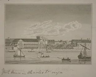 Zobacz północ przez Tamizę, patrząc w kierunku York House i York Buildings
