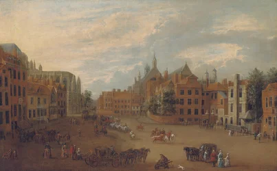 Widok na Old Palace Yard, Westminster, ze wschodnim krańcem Opactwa Westminsterskiego i kaplicą króla Henryka VII po lewej stronie, ok. 1700