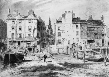 Widok starych schodów Hungerford, ok. 1815 (ołówek i wc na papierze)