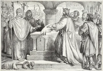 Wizyta Karola Wielkiego u papieża, ilustracja z Historii protestantyzmu Jamesa Aitkena Wylie (1808-1890), wyd. 1878