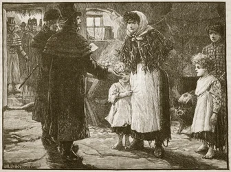 Wizyta Tithe Proctor, Irlandia, 1832, ilustracja z Cassells Illustrated History of England (zdjęcie w sepii)