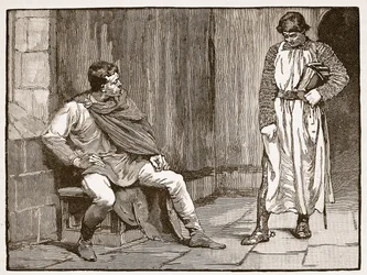 Spowiedź Waltheofa, ilustracja z Ilustrowanej Historii Anglii Cassella (zdjęcie w sepii)