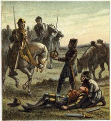 Wojna Dwóch Róż: śmierć króla Ryszarda III (1452-1485) podczas bitwy pod Bosworth Field, która między 22.08.1485 Ryszardem III a Henrykiem, księciem Richmond. Ten ostatni otrzymał koronę króla dechu i stał się Henrykiem VII znanym jako Henryk Tudor