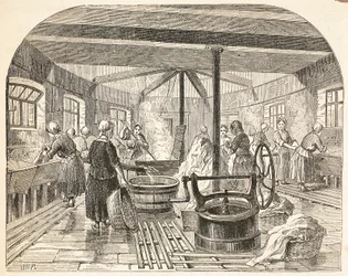 Pralnia w więzieniu Brixton, ilustracja z The Criminal Prisons of London i Scenes from Prison Life Henry