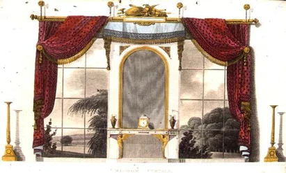 Zasłona okienna do buduaru, płyta 3 z Repozytorium Sztuki Ackermanna, wydana 1809 (kolor lito)