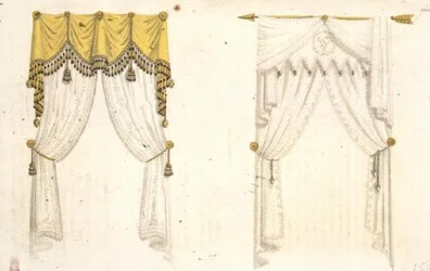 Zasłony okienne, płyta 20 z Repozytorium Sztuki Ackermanna, wydana 1809-28 (kolor lito)
