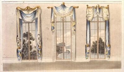 Zasłony okienne, tablica 112 z Repozytorium Sztuki Ackermanna, wyd. 1820 (kolor lito)
