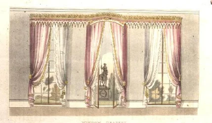 Draperia okienna, tablica 114 z Repozytorium Sztuki Ackermanna, wydana 1820 (kolor lito)